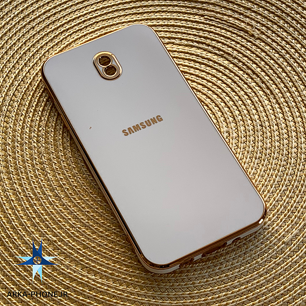 قاب گوشی Galaxy J7 Pro سامسونگ طرح ژله ای مای کیس گلد لاین دور طلایی محافظ لنز دار سفید