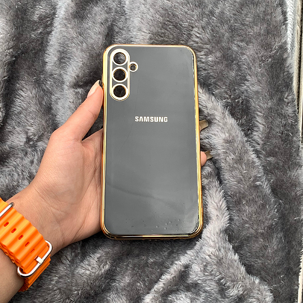 قاب گوشی Galaxy A25 سامسونگ طرح ژله ای مای کیس گلد لاین دور طلایی محافظ لنز دار مشکی کد 1A12230000