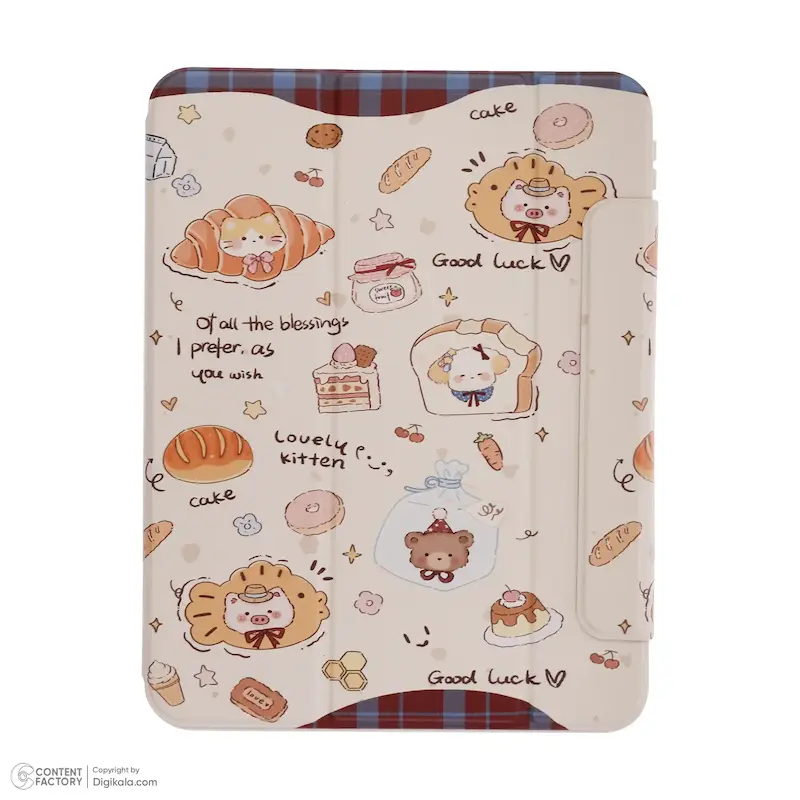 اسمارت کاور آیپد ipad 10 2022 / ipad A16 2025 طرح گربه و کیک صبحانه با قابلیت جداشدن قاب از کاور و جای قلم