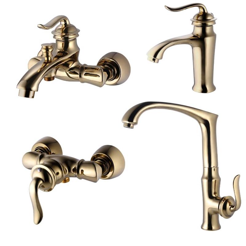 ست کامل شیرآلات مدل اسپیرال طلایی براق 