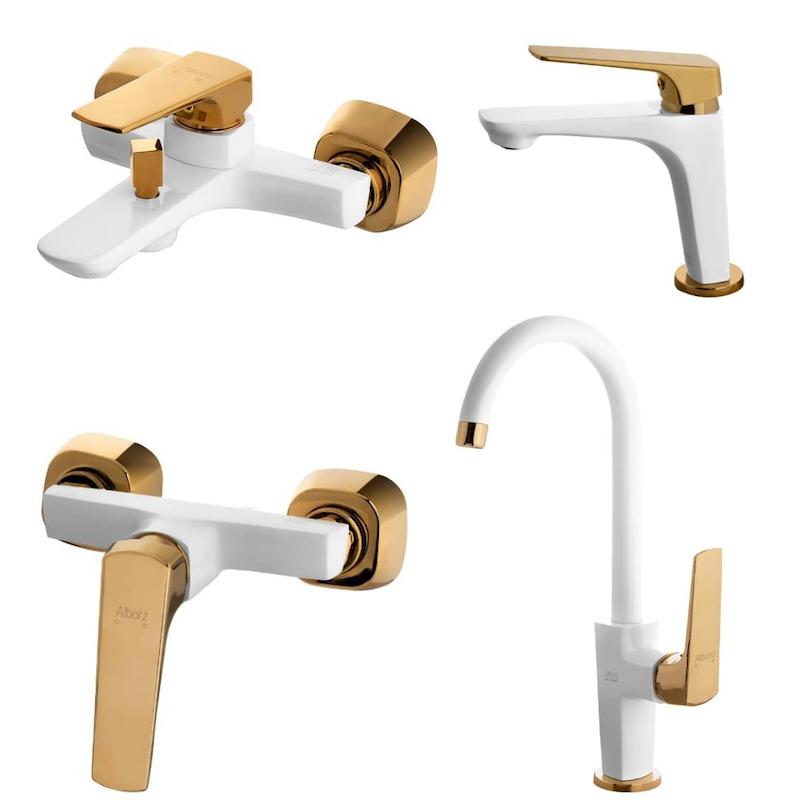 ست کامل شیرآلات مدل ماربل سفید طلایی 