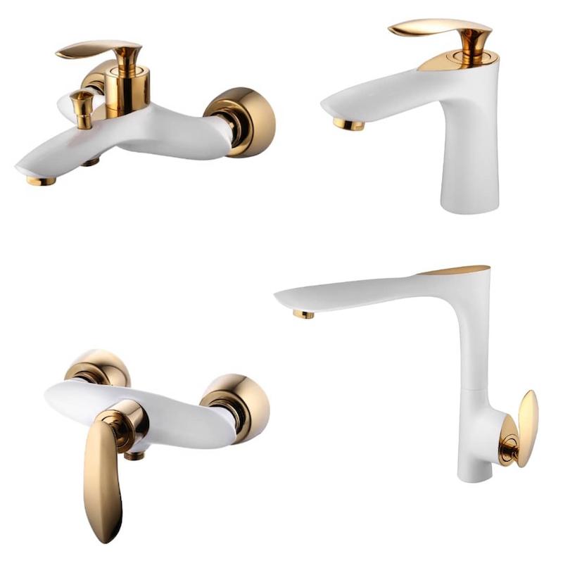 ست کامل شیرآلات مدل لورنزا سفید طلایی 