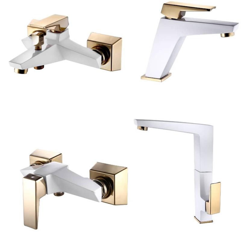 ست کامل شیرآلات مدل ابلیک سفید طلایی 