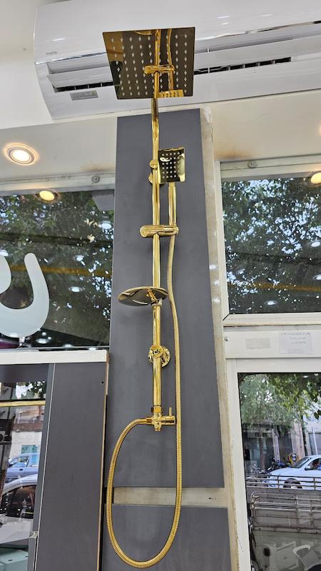 علم دوش دوکاره تمام استیل طلایی براق 