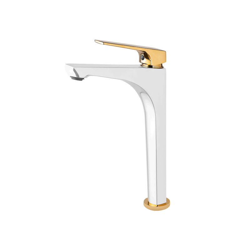 شیر روشویی پایه بلند مدل ماربل  البرز روز سفید طلایی