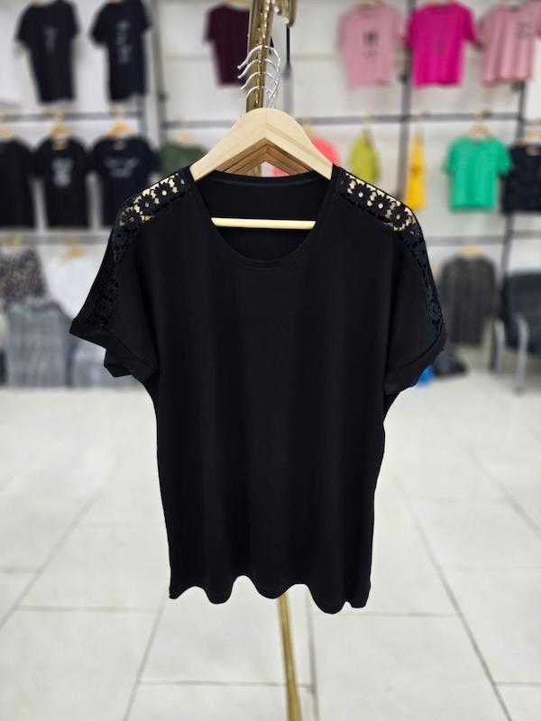 تیشرت سرشونه گیپور مشکی کد 113