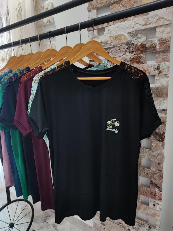 تیشرت سرشونه گیپور آستین سرخود کد 132