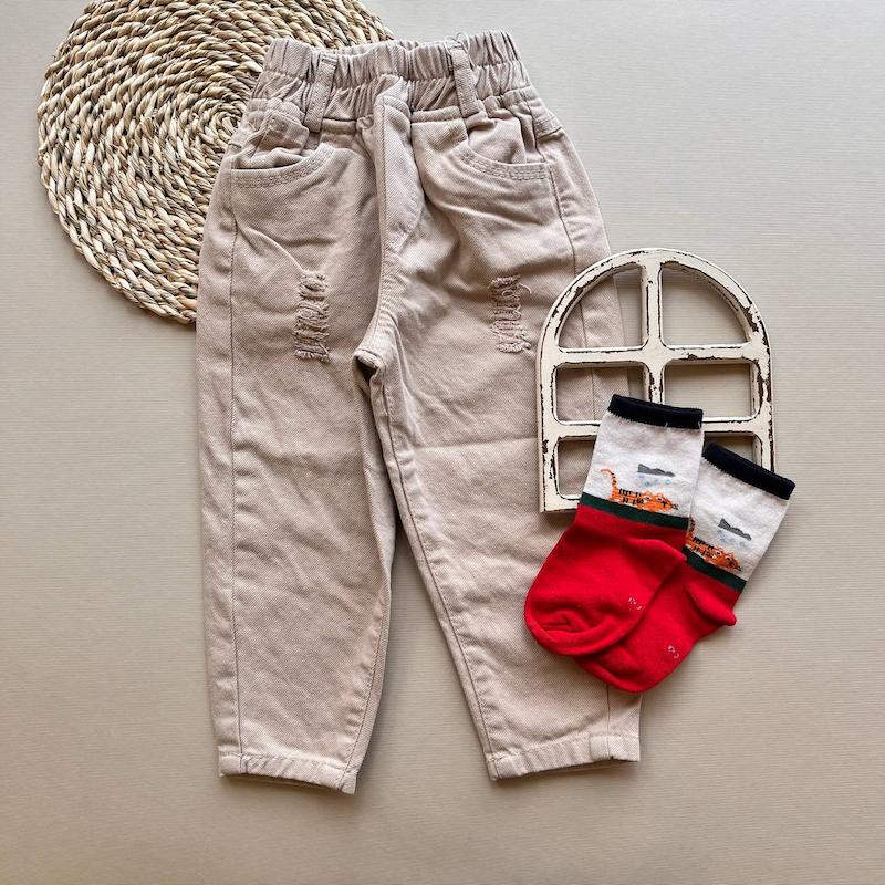 شلوار کتان 00186007 - 4 الی 12 سال - کرم استخوانی