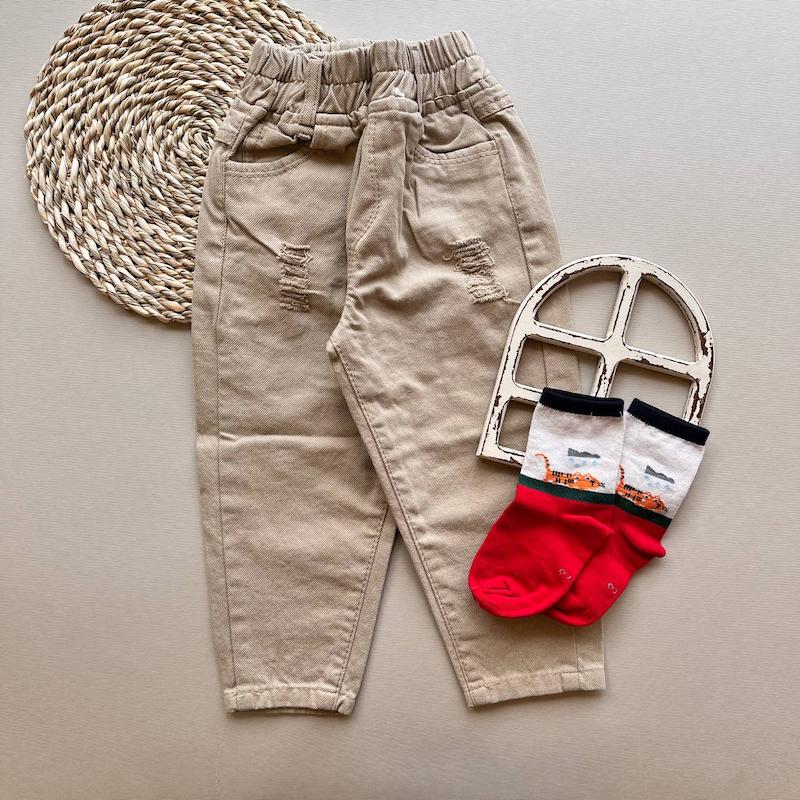 شلوار کتان 00186007 - 4 الی 12 سال - کرم تیره