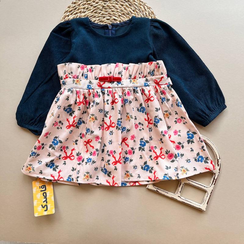 پیراهن پاپیون و گل 00126255 - 1 الی 4 سال