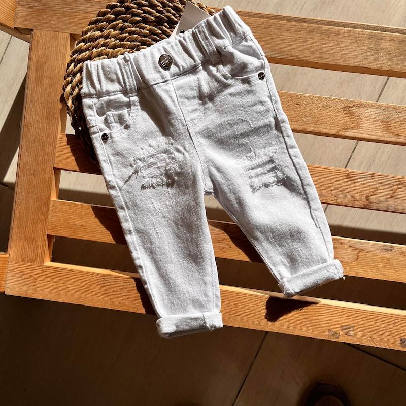 شلوار جین سفید00101195 - ۶ ماه الی ۳ سال