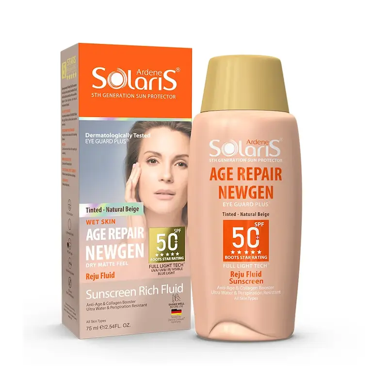 فلوئید ضد افتاب SPF50 جهت پوست های دارای چروک های سطحی اردن سولاریس مناسب انواع پوست رنگ بژ طبیعی