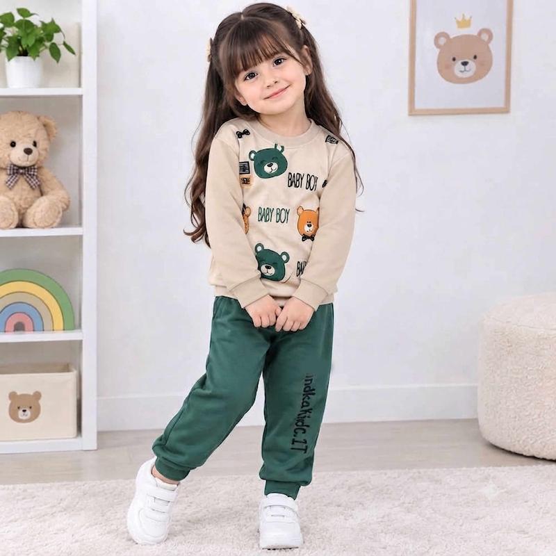 ست سویشرت و شلوار پسرانه  و دخترانه طرح خرسی کد 04