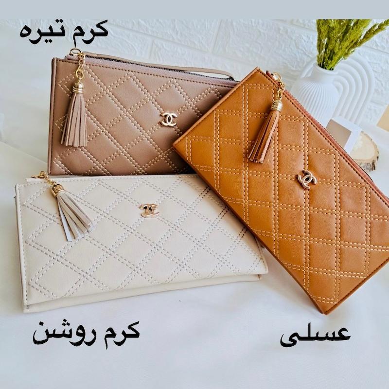 کیف پول دو زیپ گلدوزی شنل | کیف پول زنانه جادار با جای موبایل