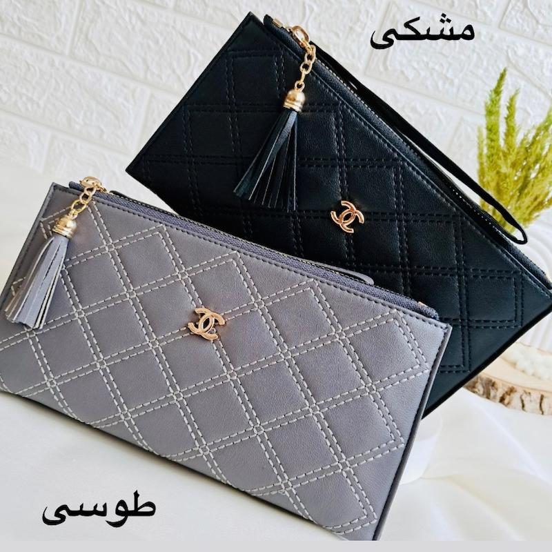 کیف پول دو زیپ گلدوزی شنل | کیف پول زنانه جادار با جای موبایل