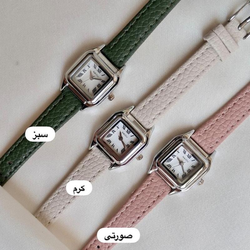 ساعت شرکتی نایدو بند چرمی زنانه | قاب استیل نقره‌ای