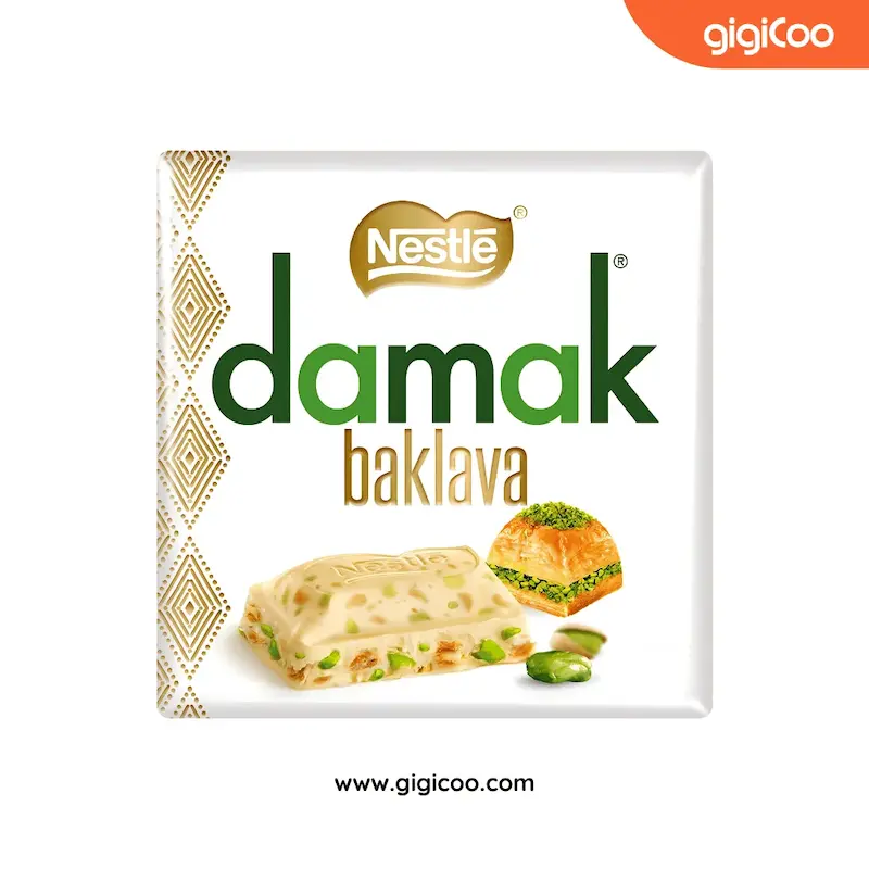 شکلات داماک نستله Nestle Damak - سفید با مغزی باقلوا پسته ای - 60 گرمی