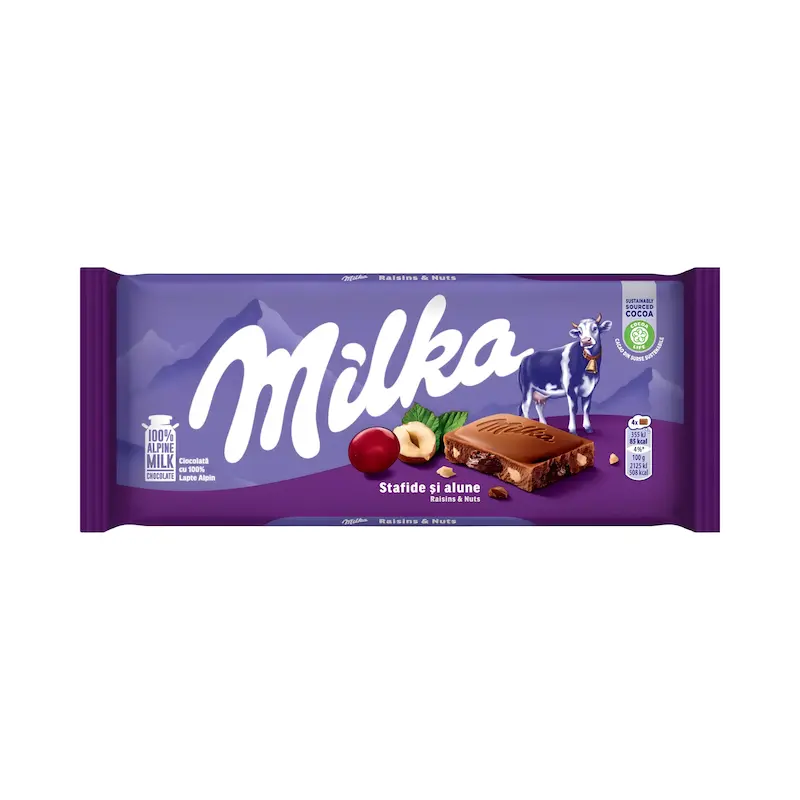 شکلات میلکا Milka - کشمش و آجیل - 90 گرمی