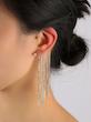 گوشواره کراس ریسه شاین نگینی آویز طلایی تک