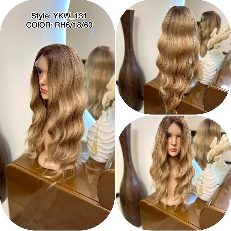 کلاهگیس‌ موج دار بلند زنانه فرق متحرک جلو تور آمبره شکلاتی عسلی