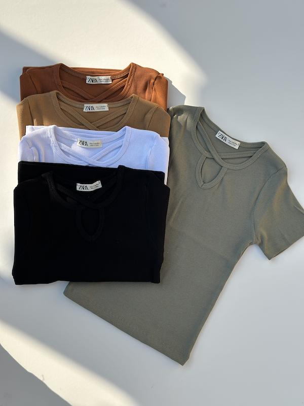 کراپ تیشرت یقه دلبری