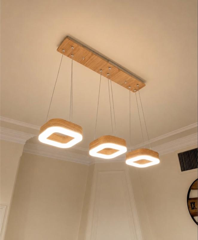 لوستر آویز خطی چوبی ۳ شعله مدل 3×20 آرتا | مدرن LED 