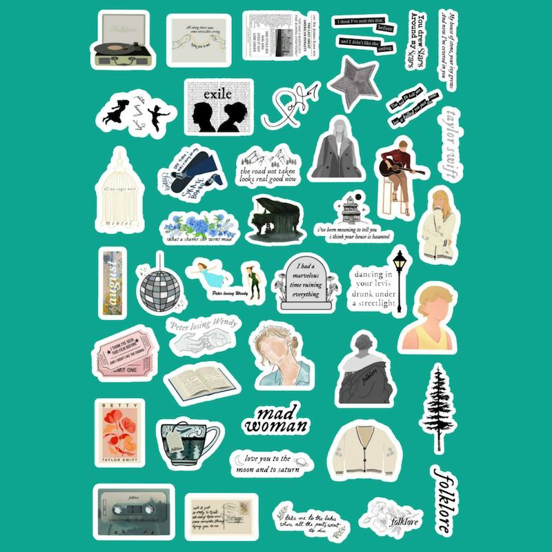 مگا پک 43 تایی استیکر تیلور _ Folklore - Taylor Swift