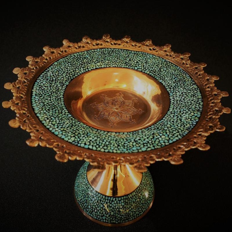 شیرینی خوری پایه دار مس و فیروزه