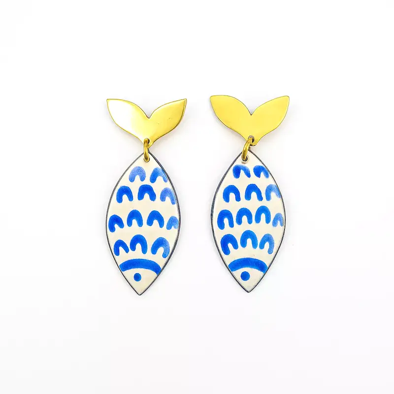 گوشواره مسی با میناکاری نقاشی‌شده دست‌ساز