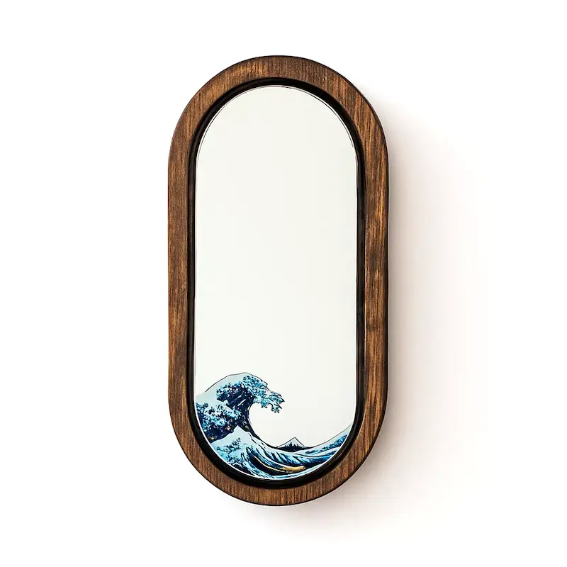 آینه با طرح چاپی موج و فریم چوبی
