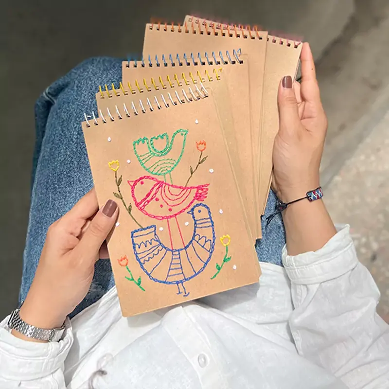 دفترچه دست‌ساز A5 با جلد گراف و گلدوزی