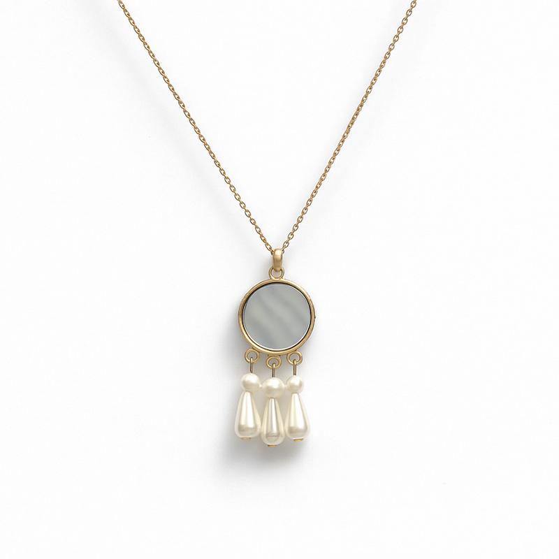  آویز برنجی با آینه و مروارید