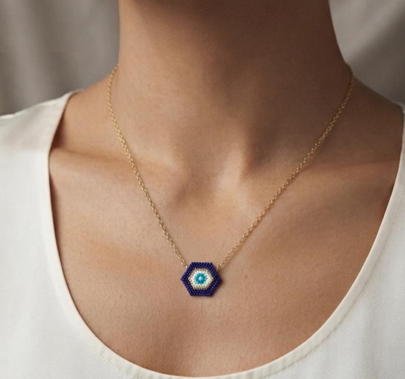 گردنبند زنانه طلا ۱۸ عیار گردنبند میوکی چشم نظر گالری کاژه گلد