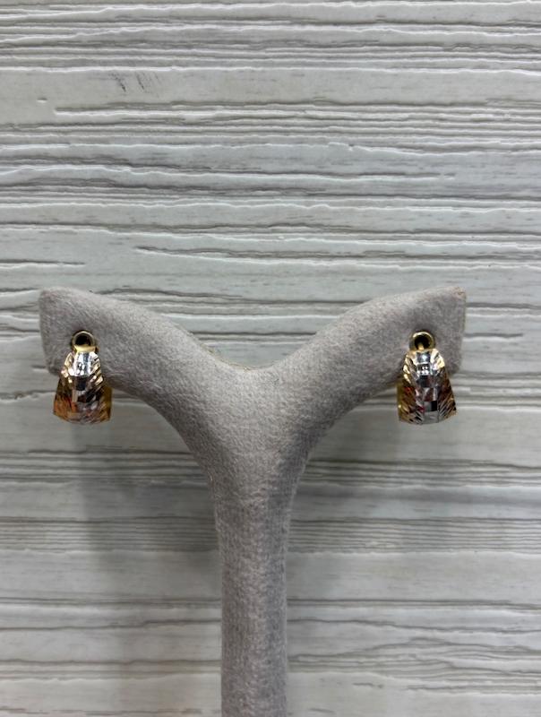 گوشواره زنانه طلا ۱۸ عیار گوشواره حلقه ای تراش دار دو رنگ کم اجرت گالری طلای فلور گالری طلای فلور