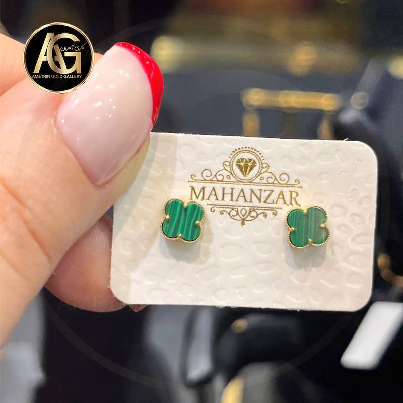 گوشواره زنانه طلا ۱۸ عیار گوشواره ونکیلیف سبز گالری آمترین