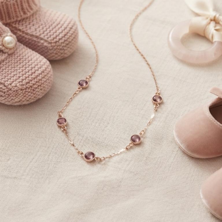 گردنبند بچگانه طلا ۱۸ عیار نوزادی مارکو صورتی زرکودک گالری