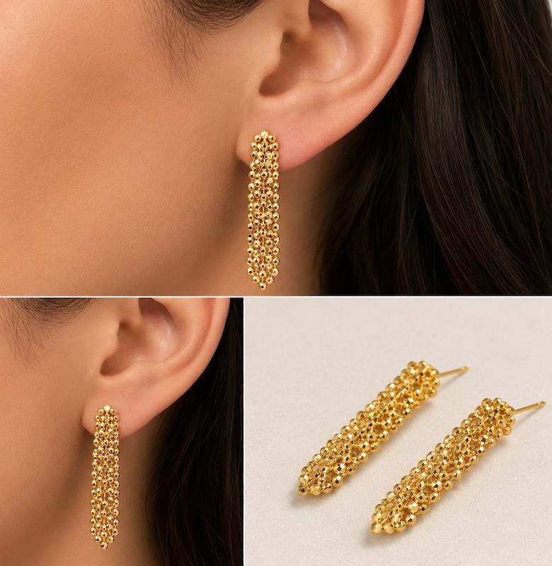 گوشواره زنانه طلا ۱۸ عیار گوشواره آبشاری تراش ری گلد