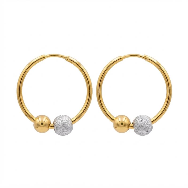 گوشواره زنانه طلا ۱۸ عیار گوشواره حلقه ای با گوی بدون اجرت گالری طلای فلور گالری طلای فلور