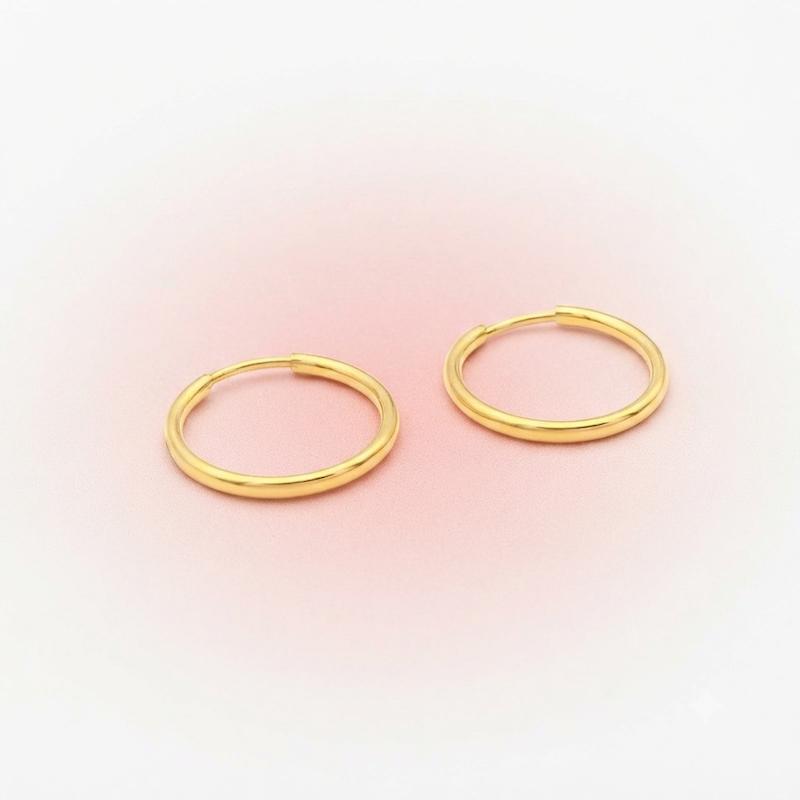 گوشواره بچگانه طلا ۱۸ عیار حلقه ای ساده قطر یک سانتی متر زرکودک گالری