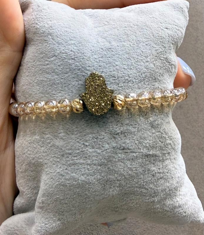 دستبند زنانه طلا ۱۸ عیار دستبند سنگی دو گوی تراشدار کم اجرت گالری طلای فلور گالری طلای فلور