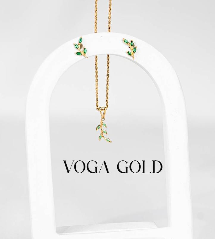 زنانه نیم ست طلا ۱۸ عیار آویز و گوشواره برگ سبز (بدون زنجیر) VoGa GOLD