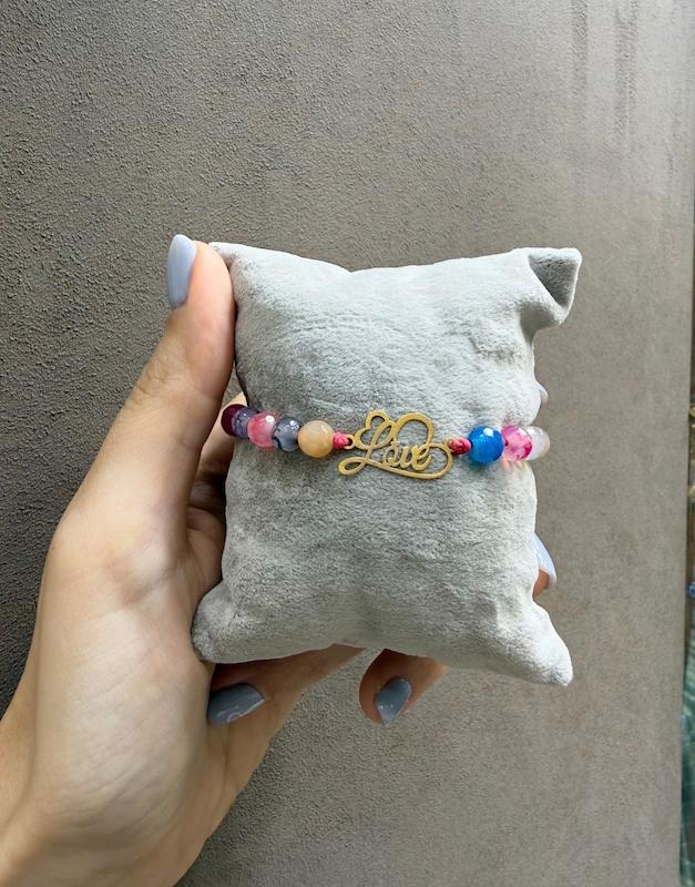 دستبند بچگانه طلا ۱۸ عیار دستبند سنگی کم اجرت بچه گانه love گالری طلای فلور