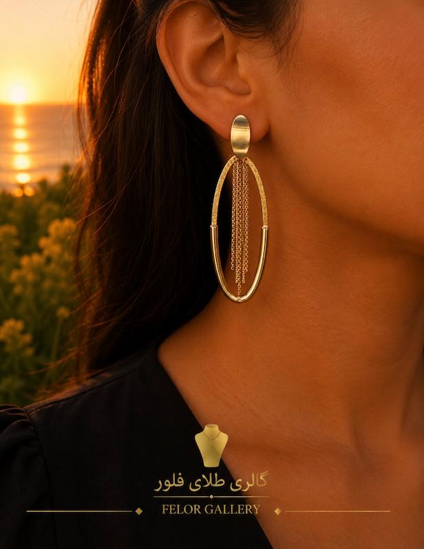 گوشواره زنانه طلا ۱۸ عیار گوشواره بیضی بدون اجرت گالری طلای فلور گالری طلای فلور