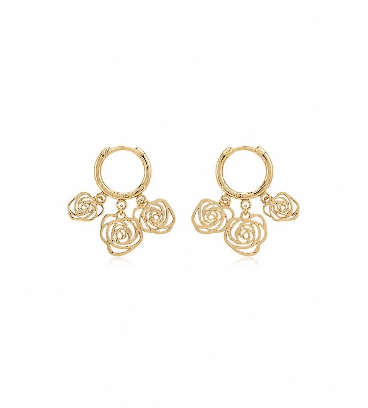 گوشواره زنانه طلا ۱۸ عیار E160 مدل حلقه ای ۳گل آهوریس