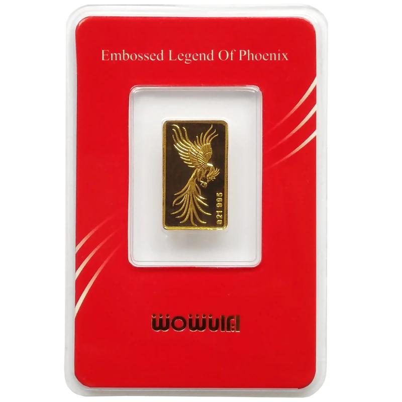 شمش طلا ۲۴ عیار شمش طلا 995 عیار نقش برجسته ۲۴ عیار طرح ققنوس0.900سوت اسپینل