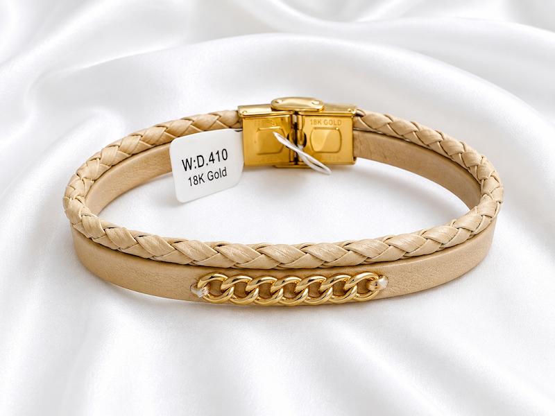 دستبند زنانه طلا ۱۸ عیار دستبند چرم فانتزی MR GOLD گالری فرح بخش