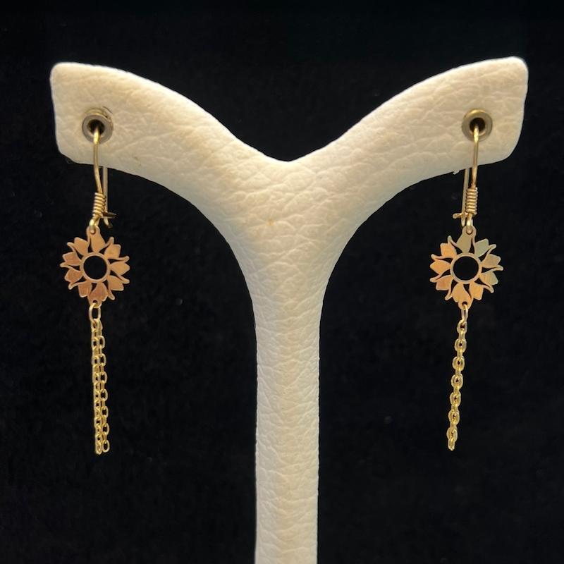 گوشواره زنانه طلا ۱۸ عیار خورشیدی آویزدار گالری طلای ایرانه