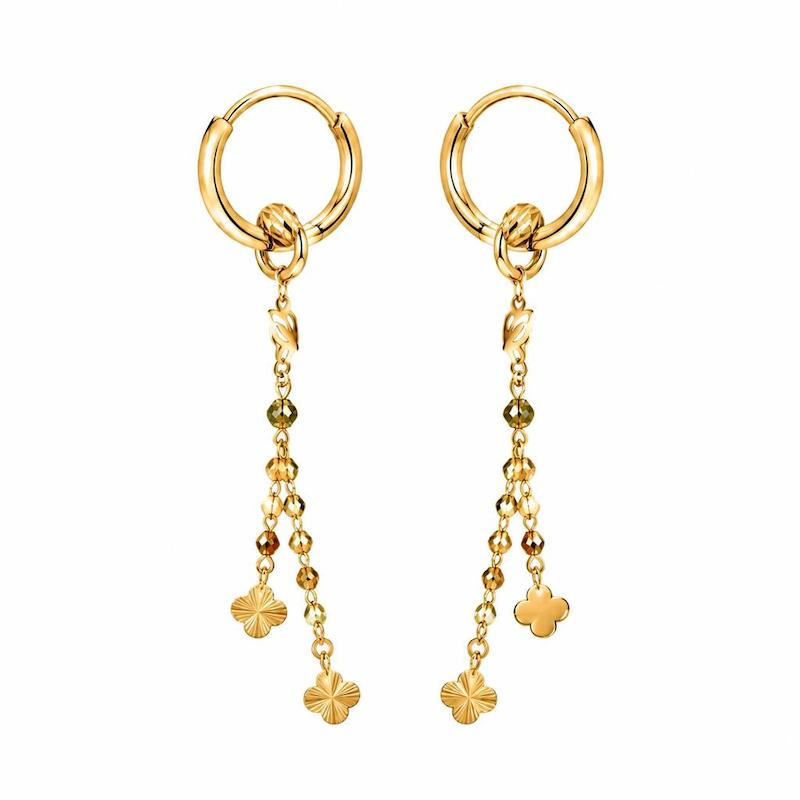 گوشواره زنانه طلا ۱۸ عیار مدل حلقه ای اویز ونکلیف توپر اپال گلدگالری