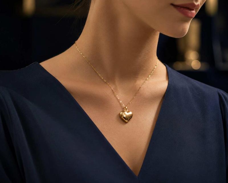 گردنبند زنانه طلا ۱۸ عیار مدال و زنجیر قلب تیفانی گالری گلدن رز