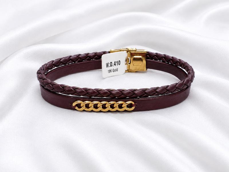 دستبند زنانه طلا ۱۸ عیار دستبند چرم  MR GOLD گالری فرح بخش